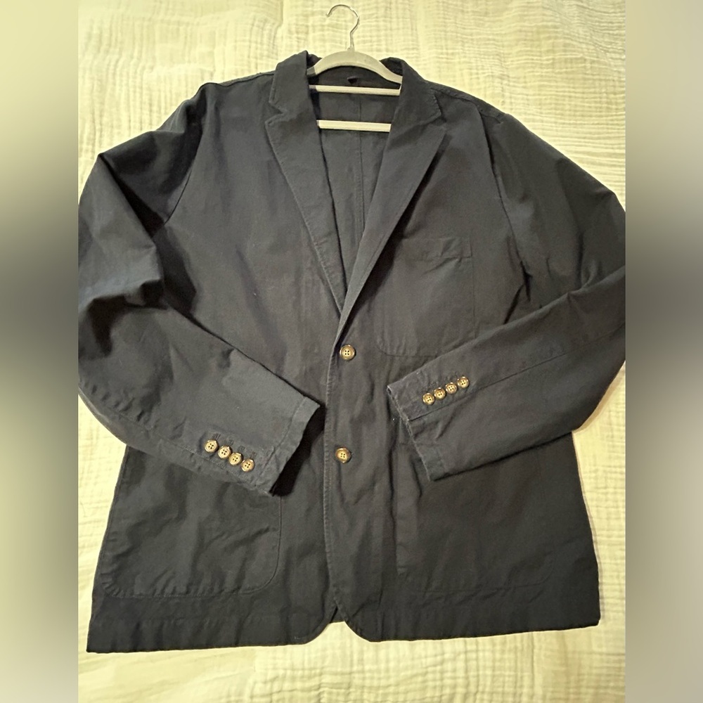 J Crew Men's Navy Blue Garment Dyed Cotton Linen Chino Suit Jacket Blazer 44